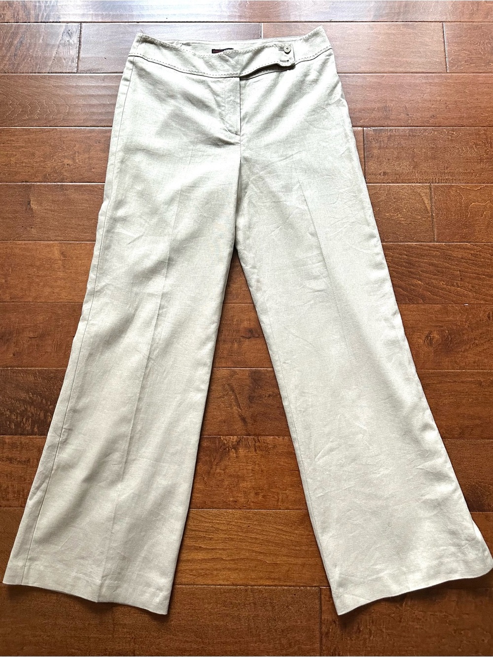Georgiou Studio Linen Blend Wide Leg Pants Khaki Fully Lined NWT 8
